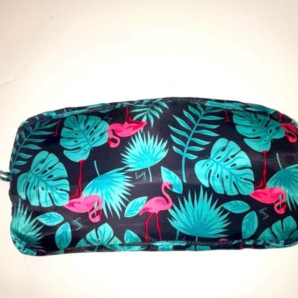 Lug Puddle Jumper Packable Tote Bag Flamingo and Leaf Print   EUC